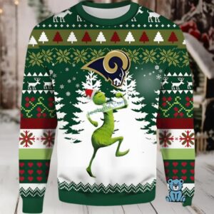 Los Angeles Rams Santa Hat Grinch Ugly Xmas Sweater Party Green White