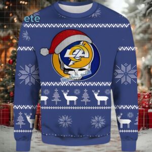 Los Angeles Rams Santa Hat Skull Ladies Ugly Christmas Sweater Blue