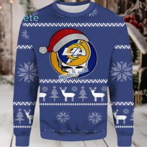 Los Angeles Rams Santa Hat Skull Ladies Ugly Christmas Sweater Blue