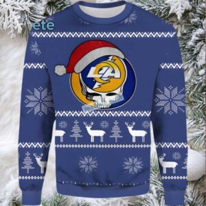 Los Angeles Rams Santa Hat Skull Ladies Ugly Christmas Sweater Blue