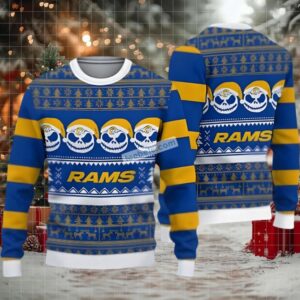 Los Angeles Rams Santa Skull Ugly Christmas Sweater Plus Size Yellow Blue