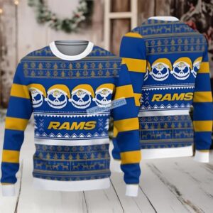 Los Angeles Rams Santa Skull Ugly Christmas Sweater Plus Size Yellow Blue