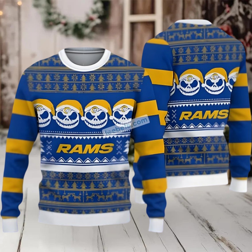 Los Angeles Rams Santa Skull Ugly Christmas Sweater Plus Size Yellow Blue Los Angeles Rams Santa Skull Ugly Christmas Sweater Plus Size Yellow Blue