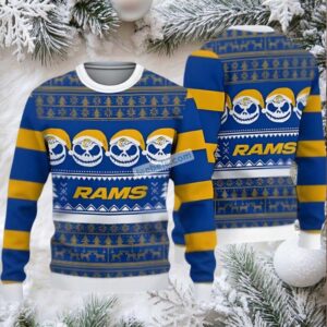 Los Angeles Rams Santa Skull Ugly Christmas Sweater Plus Size Yellow Blue