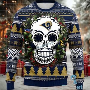 Los Angeles Rams Skull Flower Couples Ugly Christmas Sweaters Blue