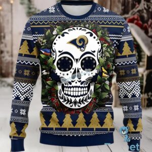 Los Angeles Rams Skull Flower Couples Ugly Christmas Sweaters Blue