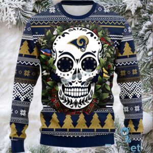 Los Angeles Rams Skull Flower Couples Ugly Christmas Sweaters Blue