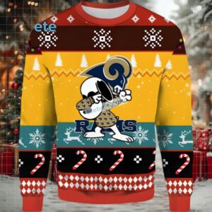 Los Angeles Rams Snoopy Candy Christmas Ugly Christmas Sweater Cute Yellow Black