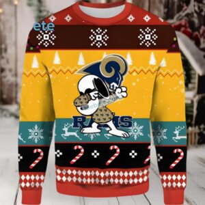 Los Angeles Rams Snoopy Candy Christmas Ugly Christmas Sweater Cute Yellow Black