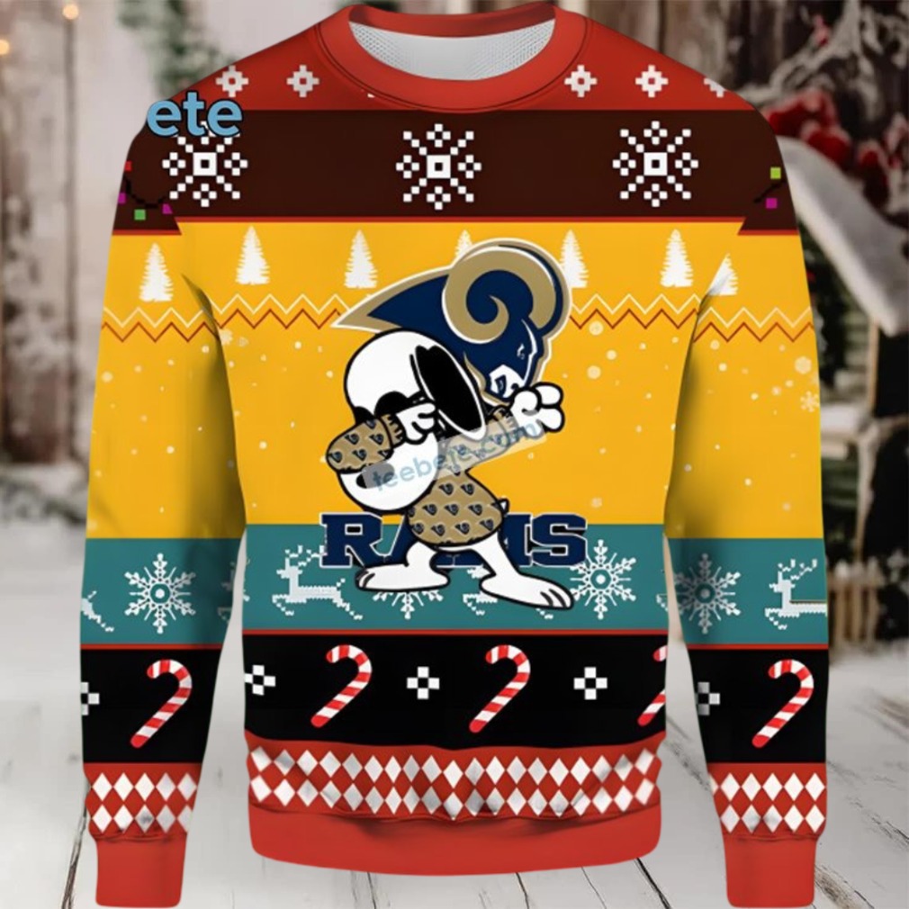 Los Angeles Rams Snoopy Candy Christmas Ugly Christmas Sweater Cute Yellow Black Los Angeles Rams Snoopy Candy Christmas Ugly Christmas Sweater Cute Yellow Black