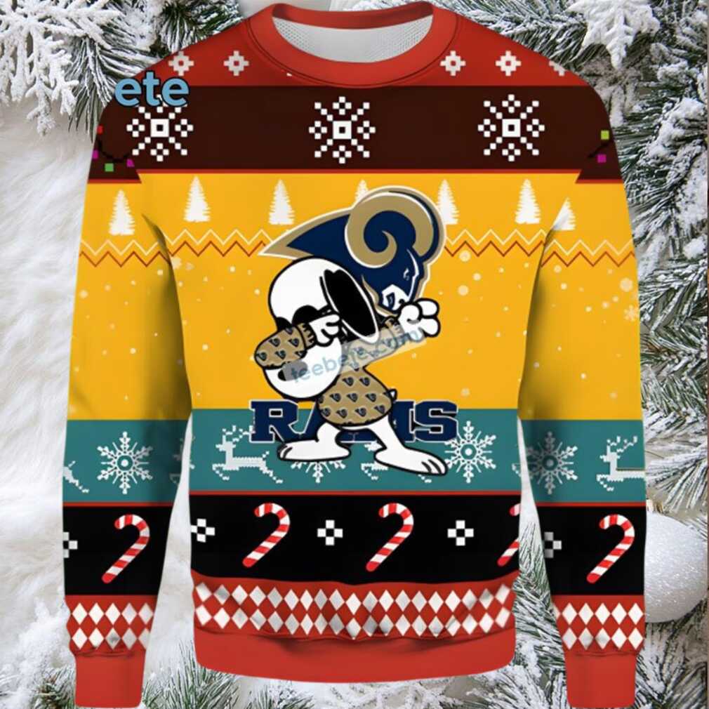 Los Angeles Rams Snoopy Candy Christmas Ugly Christmas Sweater Cute Yellow Black Los Angeles Rams Snoopy Candy Christmas Ugly Christmas Sweater Cute Yellow Black