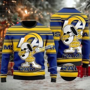 Los Angeles Rams Snoopy Ugly Christmas Sweater Mens Blue Yellow