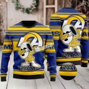 Los Angeles Rams Snoopy Ugly Christmas Sweater Mens Blue Yellow