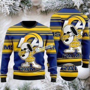 Los Angeles Rams Snoopy Ugly Christmas Sweater Mens Blue Yellow