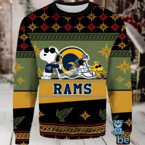 Los Angeles Rams Snoopy Woodstock Couples Ugly Christmas Sweaters Yellow Black