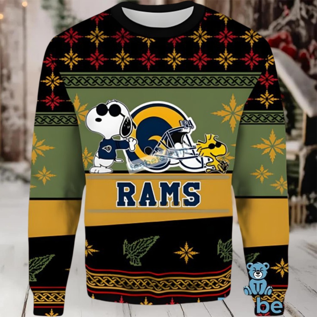 Los Angeles Rams Snoopy Woodstock Couples Ugly Christmas Sweaters Yellow Black