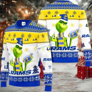 Los Angeles Rams The Grinch Funny Ugly Xmas Sweaters White Yellow