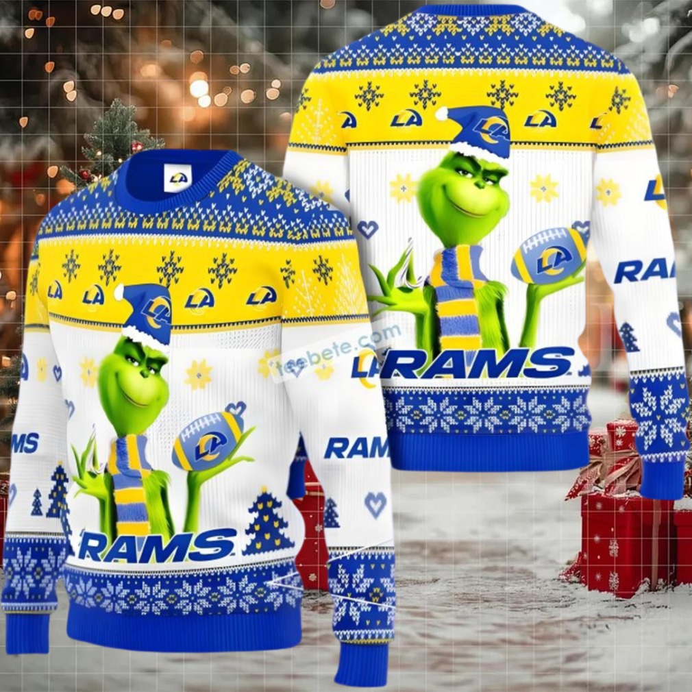 Los Angeles Rams The Grinch Funny Ugly Xmas Sweaters White Yellow