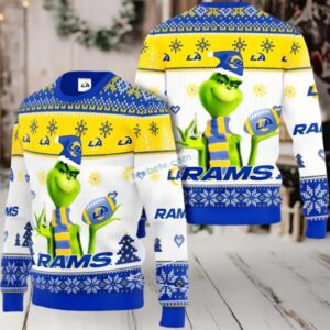 Los Angeles Rams The Grinch Funny Ugly Xmas Sweaters White Yellow