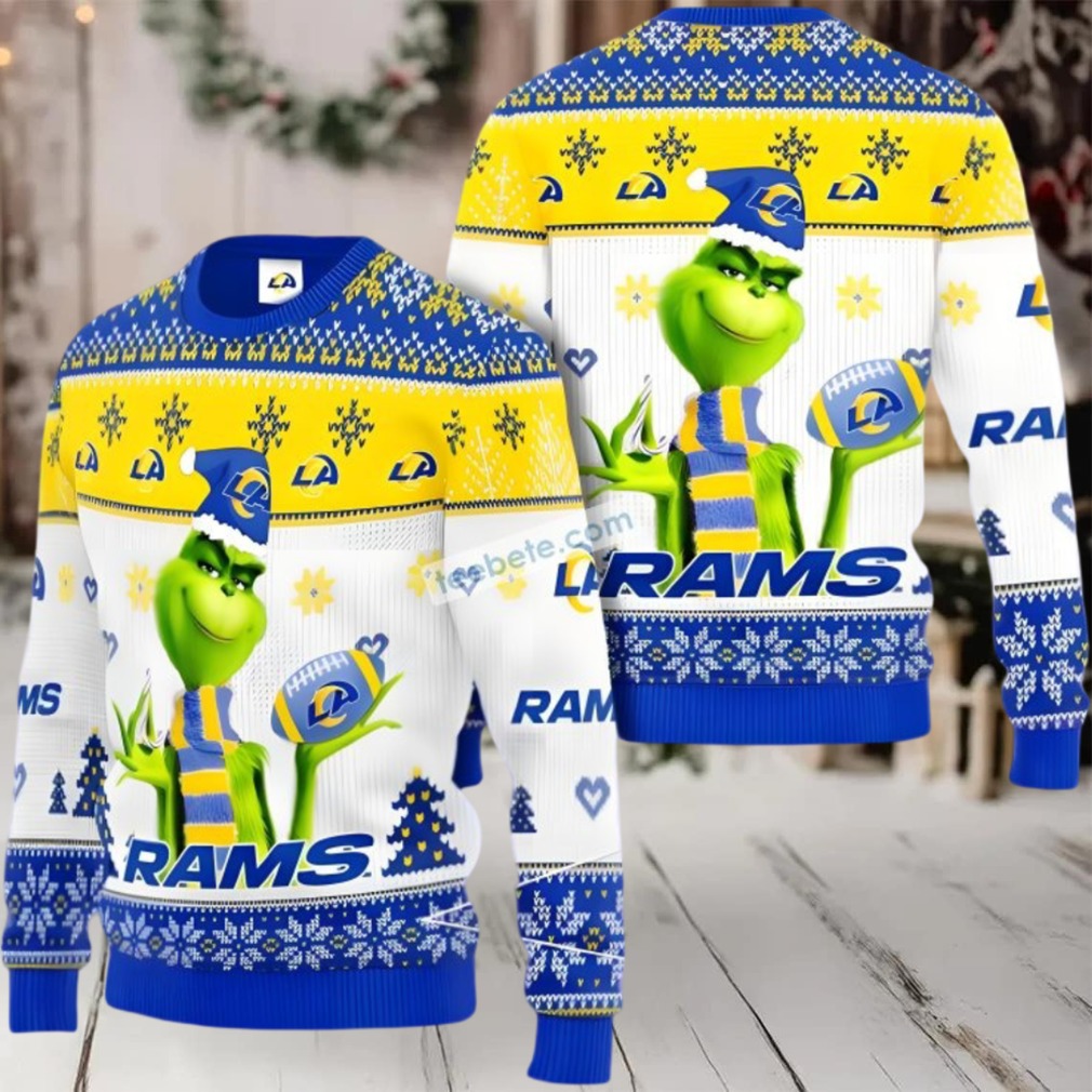 Los Angeles Rams The Grinch Funny Ugly Xmas Sweaters White Yellow