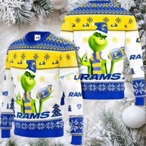 Los Angeles Rams The Grinch Funny Ugly Xmas Sweaters White Yellow
