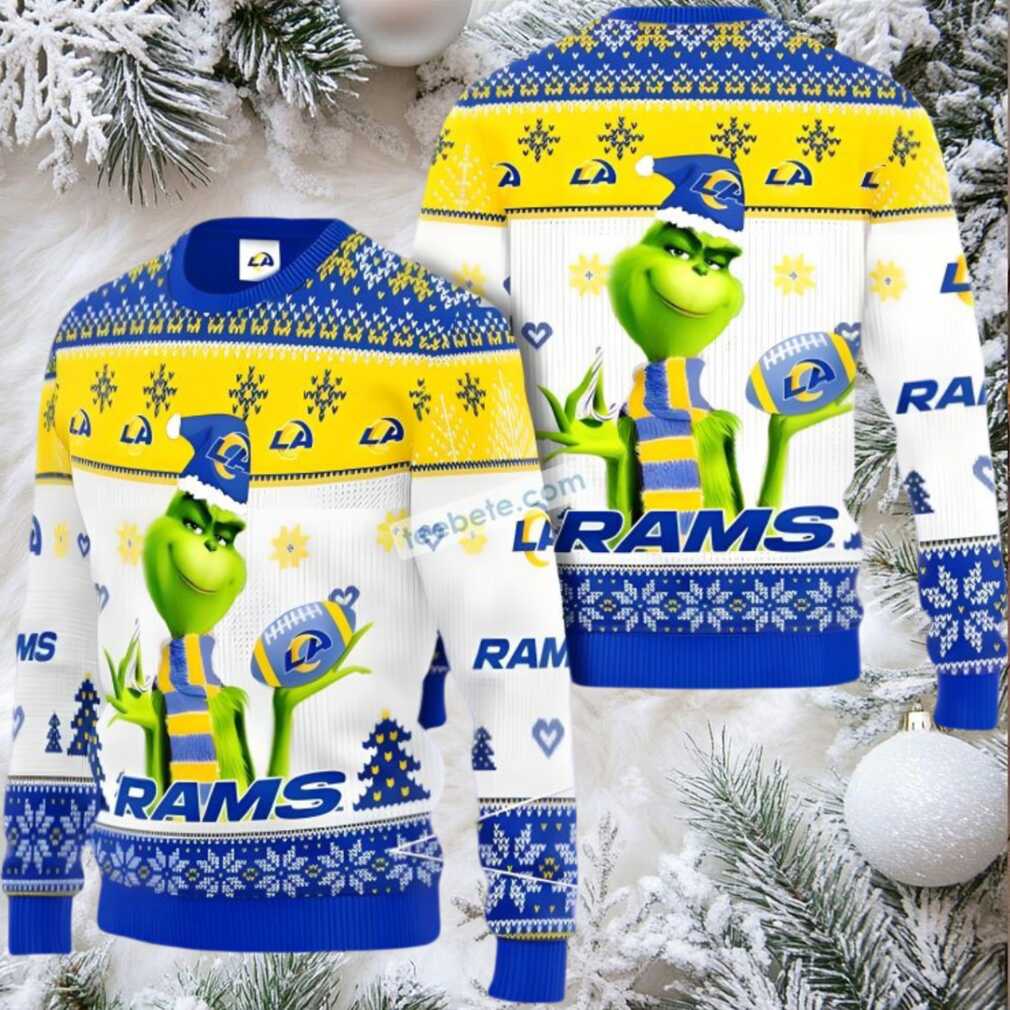 Los Angeles Rams The Grinch Funny Ugly Xmas Sweaters White Yellow Los Angeles Rams The Grinch Funny Ugly Xmas Sweaters White Yellow