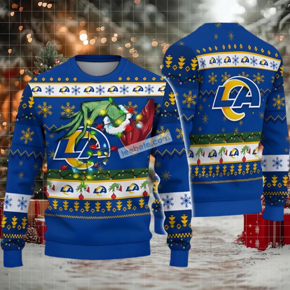 Los Angeles Rams The Grinch Hand Ugly Xmas Sweater Blue