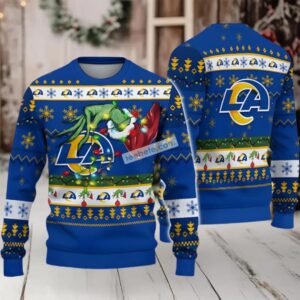 Los Angeles Rams The Grinch Hand Ugly Xmas Sweater Blue
