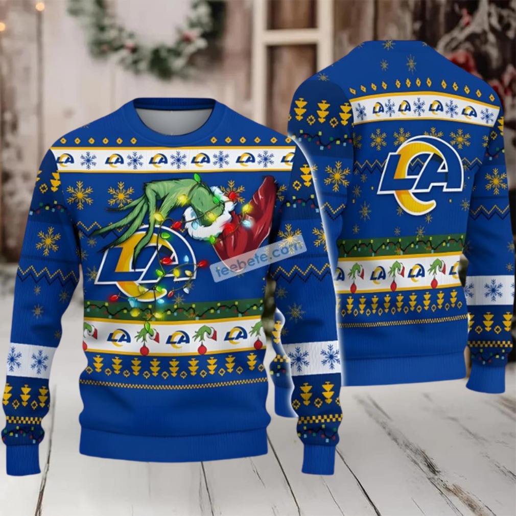 Los Angeles Rams The Grinch Hand Ugly Xmas Sweater Blue