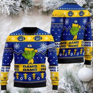 Los Angeles Rams The Grinch Vintage Ugly Christmas Sweaters Blue Yellow