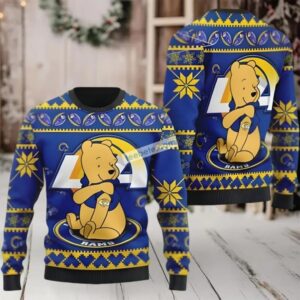 Los Angeles Rams Winnie The Pooh Christmas Vacation Ugly Sweater Blue Yellow