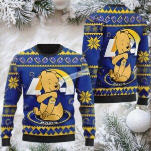 Los Angeles Rams Winnie The Pooh Christmas Vacation Ugly Sweater Blue Yellow