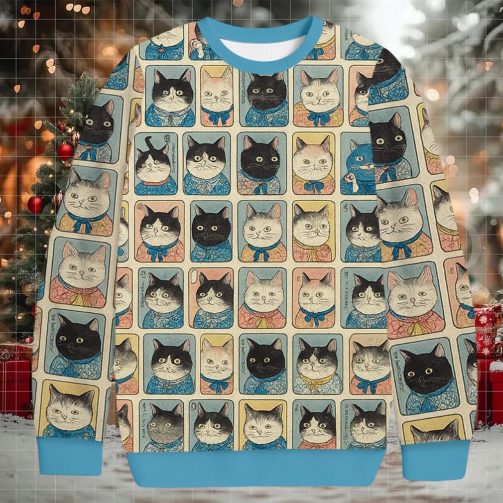 Many Cats Are Watching You Christmas Ugly Sweatshirt - Front View