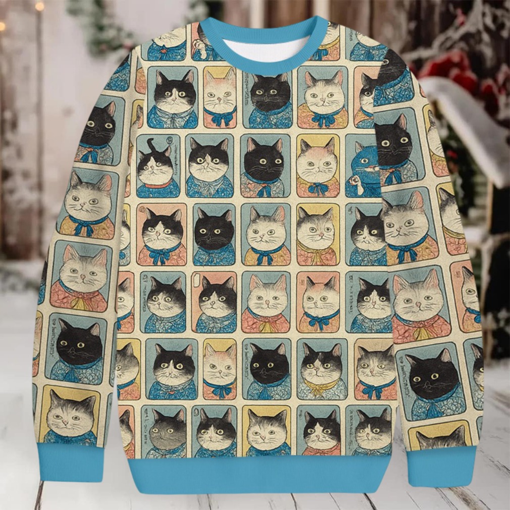 Many Cats Are Watching You Christmas Ugly Sweatshirt - Detail
