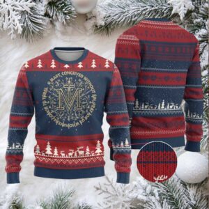 Marian Catholic Ave Maria Ugly Christmas Sweater Miraculous Medal Blessed Mother Mary Hail
