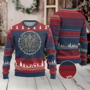 Marian Catholic Ave Maria Ugly Christmas Sweater Miraculous Medal Blessed Mother Mary Hail
