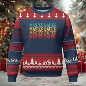Master Baiter Ugly Christmas Sweater Retro Bass Fishing Funny Fish Fisherman