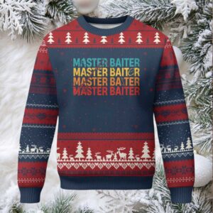 Master Baiter Ugly Christmas Sweater Retro Bass Fishing Funny Fish Fisherman