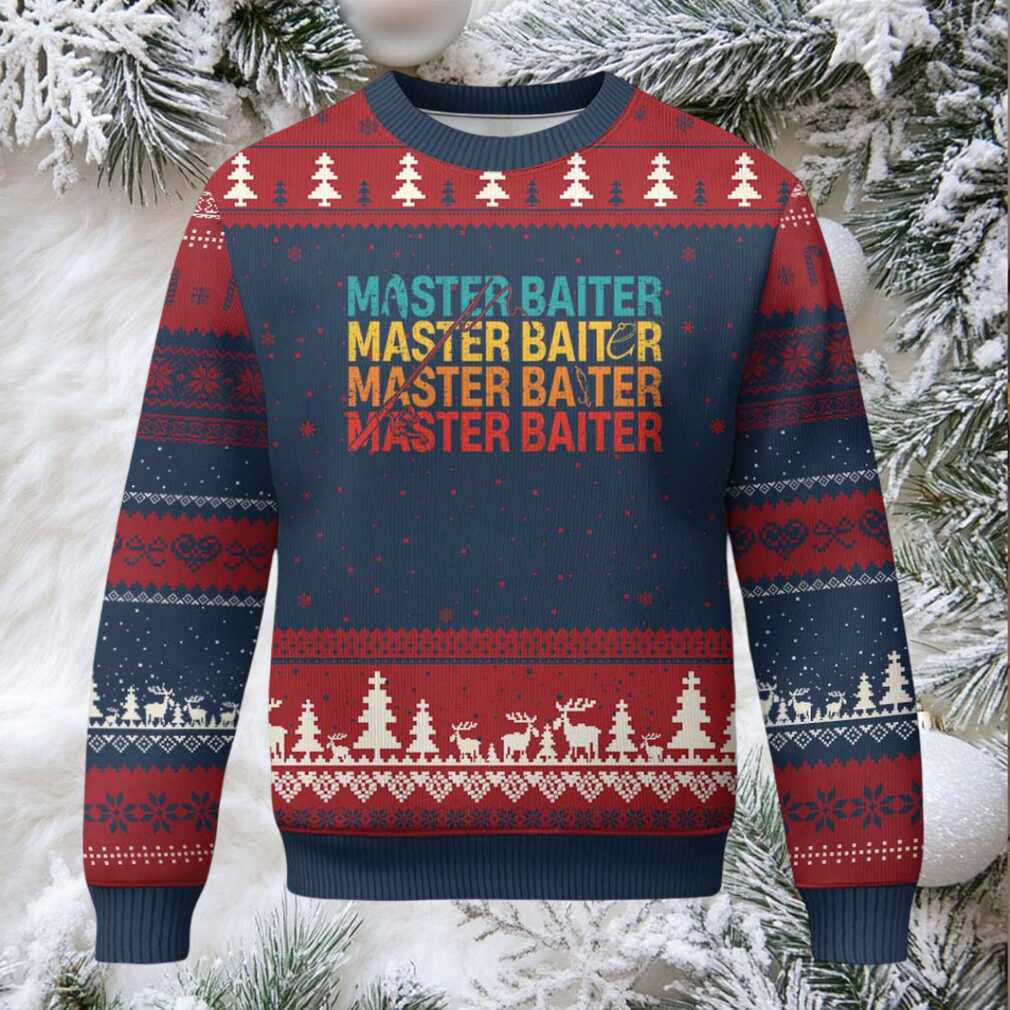 Master Baiter Ugly Christmas Sweater Retro Bass Fishing Funny Fish Fisherman