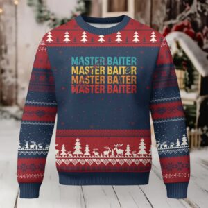 Master Baiter Ugly Christmas Sweater Retro Bass Fishing Funny Fish Fisherman