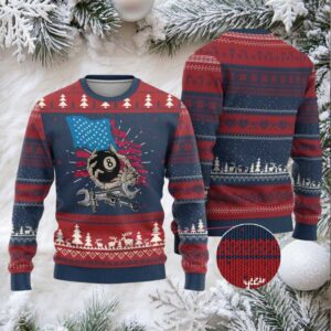 Mechanic Engineer Ugly Christmas Sweater Mechanic Auto Car Repair American Flag Vintage Graphic