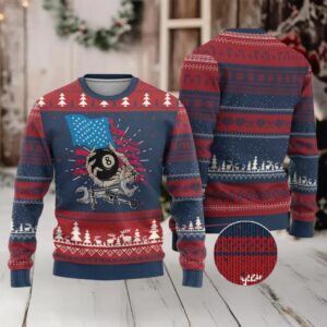 Mechanic Engineer Ugly Christmas Sweater Mechanic Auto Car Repair American Flag Vintage Graphic