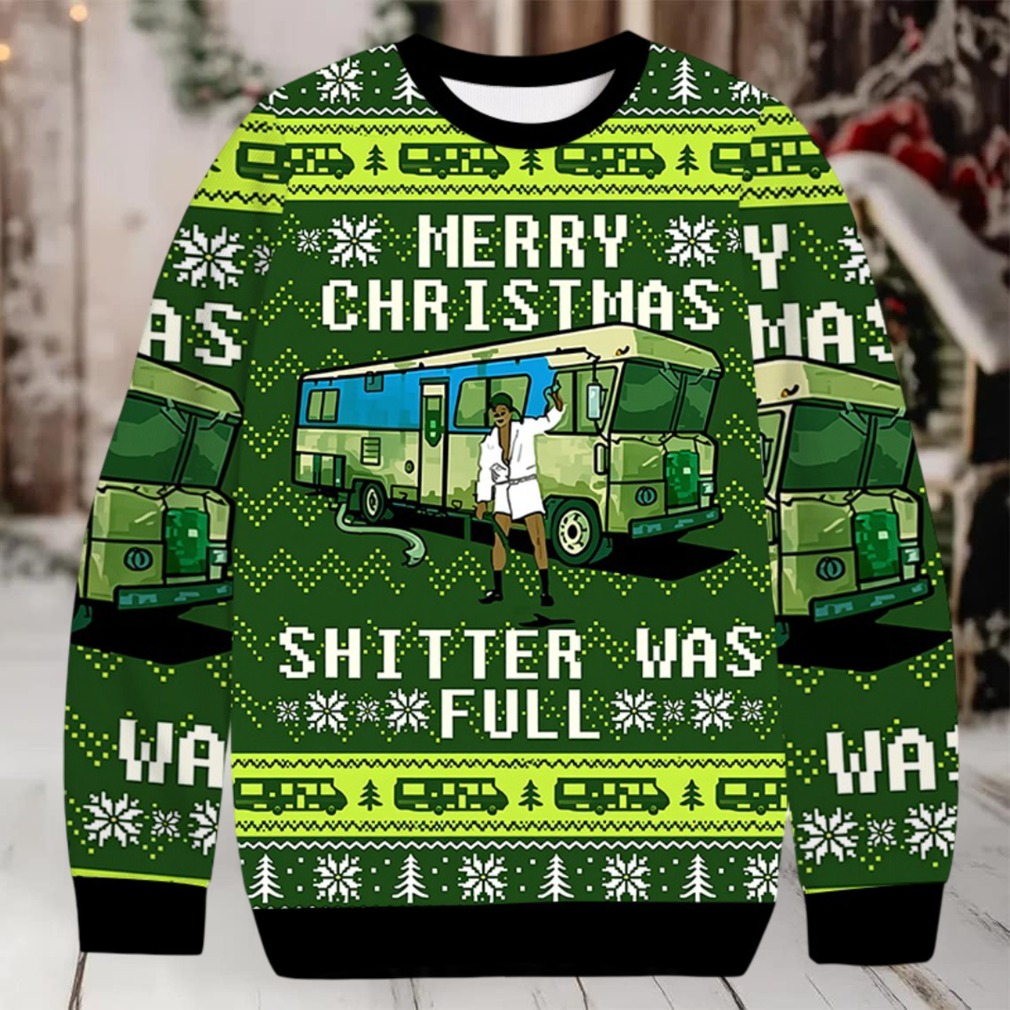 Person wearing Merry Xmas Shitters Christmas Ugly Sweatshirt at a holiday party