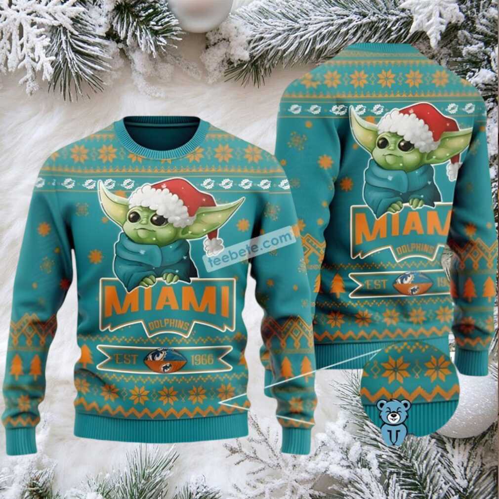 Miami Dolphins Baby Yoda Star Wars Ugly Christmas Sweatshirt Blue Miami Dolphins Baby Yoda Star Wars Ugly Christmas Sweatshirt Blue