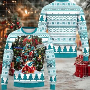 Miami Dolphins Christmas Wreath Ugly Christmas Sweater Blue White Most