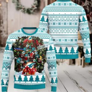 Miami Dolphins Christmas Wreath Ugly Christmas Sweater Blue White Most
