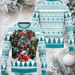 Miami Dolphins Christmas Wreath Ugly Christmas Sweater Blue White Most