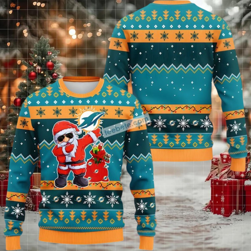 Miami Dolphins Dabbing Santa Claus Ugly Xmas Sweater Womens Blue Miami Dolphins Dabbing Santa Claus Ugly Xmas Sweater Womens Blue