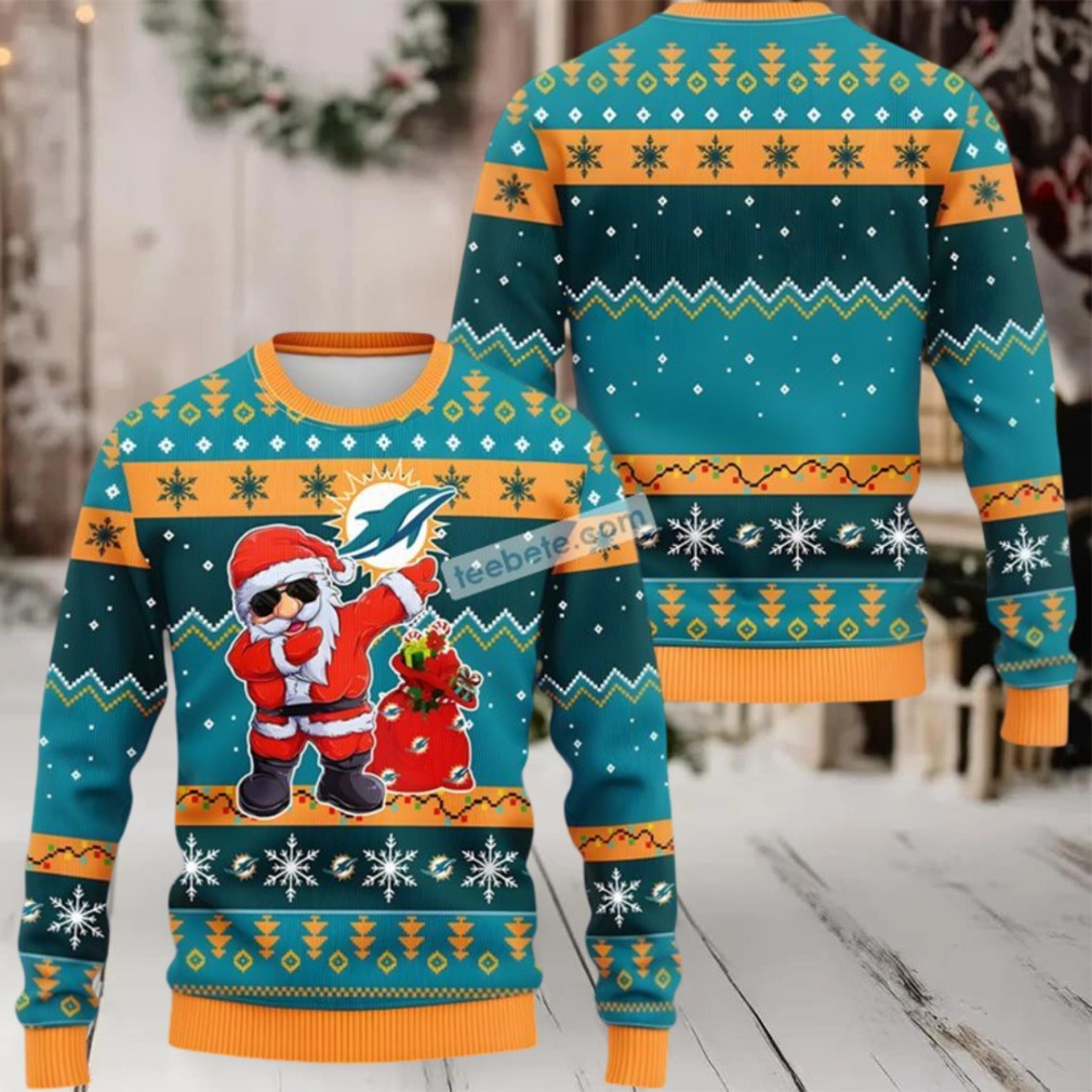 Miami Dolphins Dabbing Santa Claus Ugly Xmas Sweater Womens Blue Miami Dolphins Dabbing Santa Claus Ugly Xmas Sweater Womens Blue