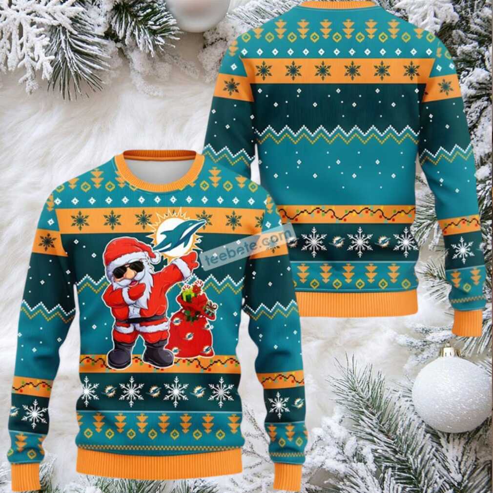 Miami Dolphins Dabbing Santa Claus Ugly Xmas Sweater Womens Blue Miami Dolphins Dabbing Santa Claus Ugly Xmas Sweater Womens Blue